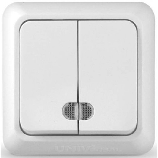 Выключатель 2-кл. ОП Олимп 10А IP20 с подсветкой бел. UNIVersal О0123 Выключатель 2-кл. ОП Олимп 10А IP20 с подсветкой бел. UNIVersal О0123