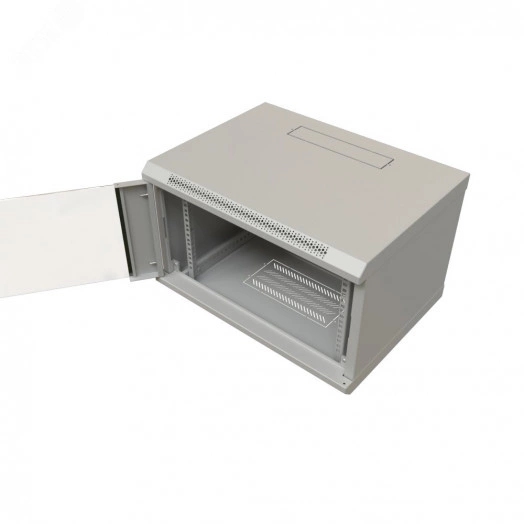 "Шкаф настенный 19-дюймовый 19"" 6U 367x600х600мм стеклянная дверь с перфорацией  ручка с замком  серый RAL 7035 WRline WR-TW-0666-GP-RAL7035"