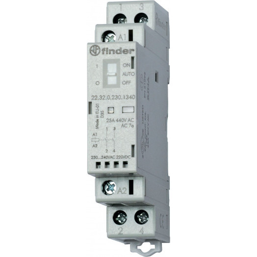 Контактор модульный 2NO 25А контакты AgSnO2 катушка 120В АС/DC 17.5мм IP20 переключатель Авто-Вкл-Выкл+механический индикатор/LED (1шт)