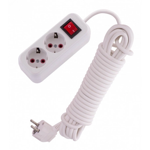 Удлинитель с заземлением 2 входа 7 метров с выключателем