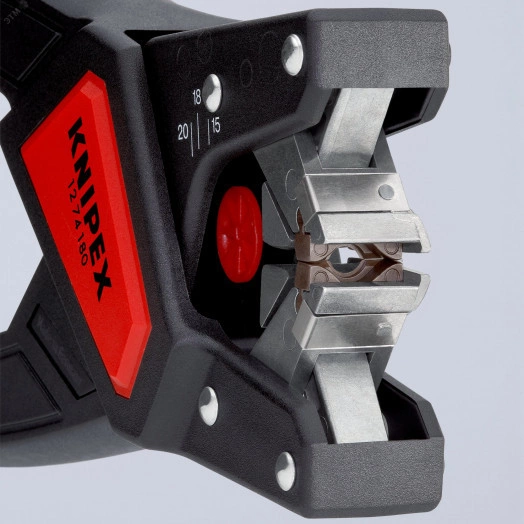 Стриппер автоматический для  маслостойкой и безгалогенной изоляции многожильного кабеля зачистка:  44 - 75 мм (AWG 19 - 13) рез кабеля: 25 мм L-175 мм для кабелей TPE-U PUR ПВХ резиновых (в тч H05) блистер KN-1274180SB