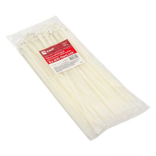 Хомут нейлоновый со стальным зубом (б) 8х300 (уп.100шт) PROxima EKF plc-fl-ctsbw-8x300