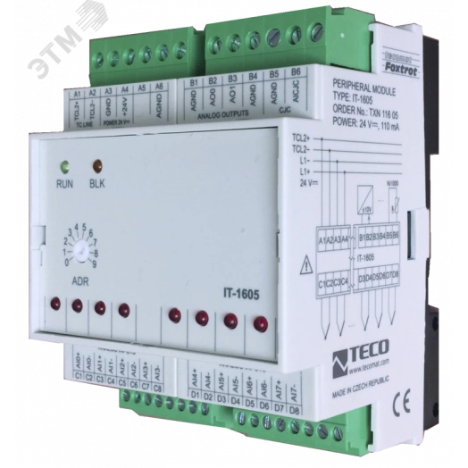 Модуль аналоговых вх/вых IT-1605 IT-1605, 8xAI: 16bit, дифференциальные: термопары J, K, R, (S), B: 2xAO: 10 bit / 0 ? 10 V, GO