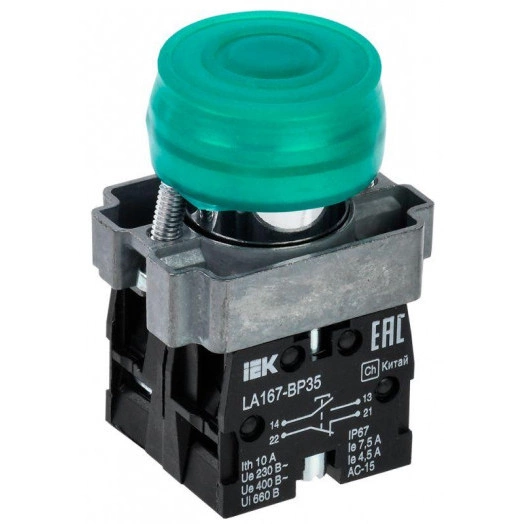 Кнопка LA167-BP35 d22мм 1з+1р зел. IEK BBT20-BP35-3-22-67-K06