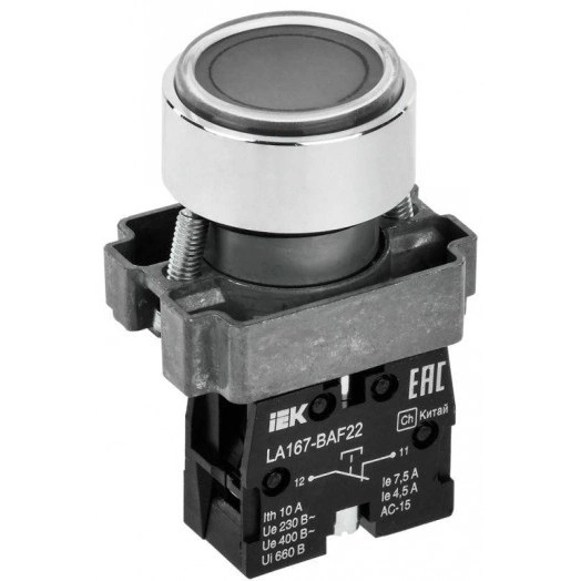 Кнопка LA167-BAF22 d22мм 1р черн. IEK BBT20-BAF22-2-22-67-K02