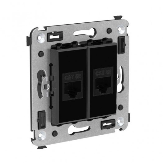 Розетка компьютерная 2-м СП Avanti "Черный квадрат" RJ45 кат.5E без шторок механизм DKC 4402664