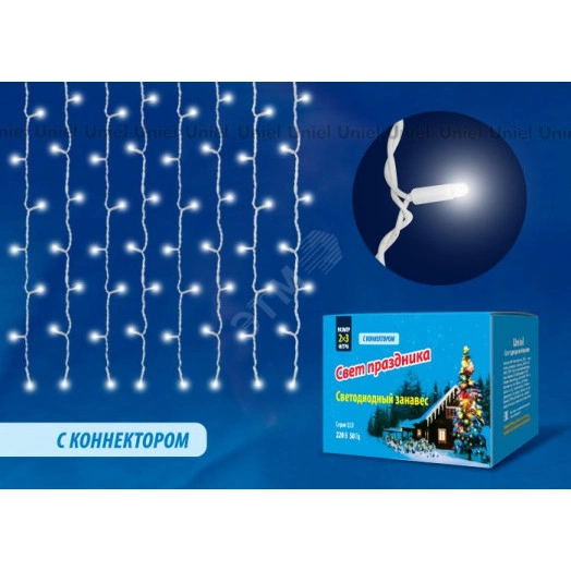 Занавес светодиодный с эффектом мерцания 3х2м Соединяемый 240 светодиодов Белый свет Провод белый ULD-C2030-240/TWK WHITE IP67