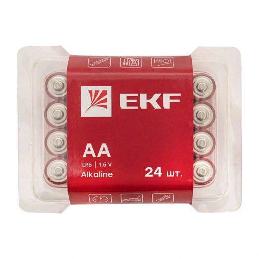 Элемент питания алкалиновый AA/LR6 пласт. бокс (уп.24шт) EKF LR6-BOX24