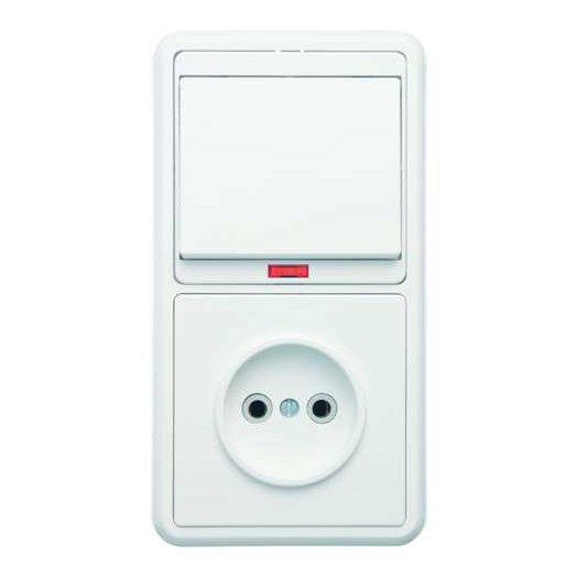 Блок БКВР-214 Бэлла (1-кл. выкл. с инд. + розетка) бел. Кунцево 5817