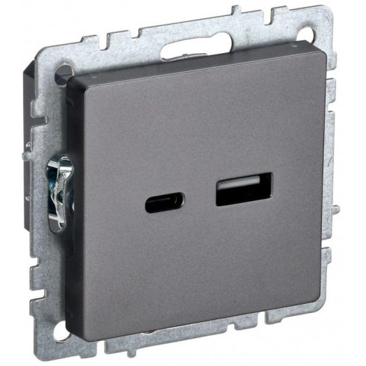 Розетка BRITE USB A+C 18Вт РЮ11-1-БрС сталь IEK BR-U22-018-K46