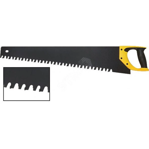 Ножовка по пенобетону, карбидные вставки на каждом 2-ом зубе, прорезиненная ручка 700 мм