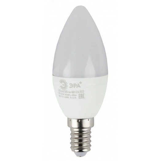 Лампа светодиодная ECO LED B35-6W-840-E14 (диод, свеча, 6Вт, нейтр, E14 (10/100/3500) ЭРА