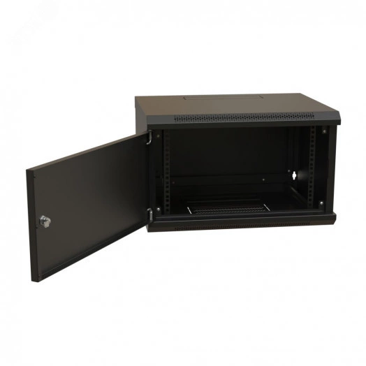 "Шкаф настенный 19-дюймовый 19"" 6U 367x600х450мм металлическая передняя дверь с замком  черный RAL 9004 WRline WR-TW-0645-SR-RAL9004"
