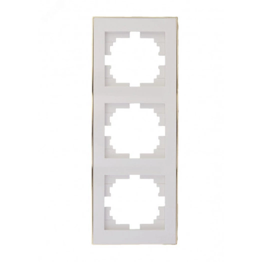 Рамка RAIN 3-ая вертикальная белая с боковой вставкой золото