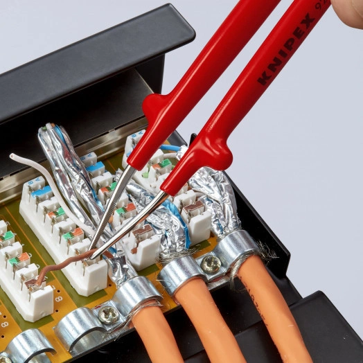 Пинцет VDE 1000V захватный прецизионный зазубренные губки с тонкими кончиками пружинная сталь хромированный L-150 мм KN-922762