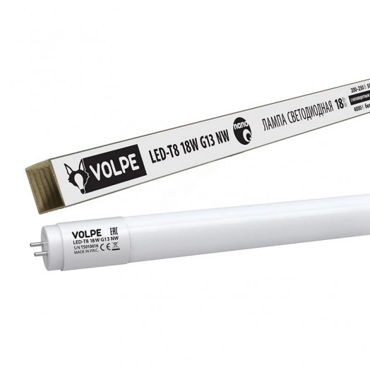 LED-T8-10W/DW/G13/FR/FIX/O Лампа светодиодная Volpe с матовым рассеивателем. Цоколь G13 неповоротный. Серия Optima. Цвет свечения дневной. Упаковка рукав.