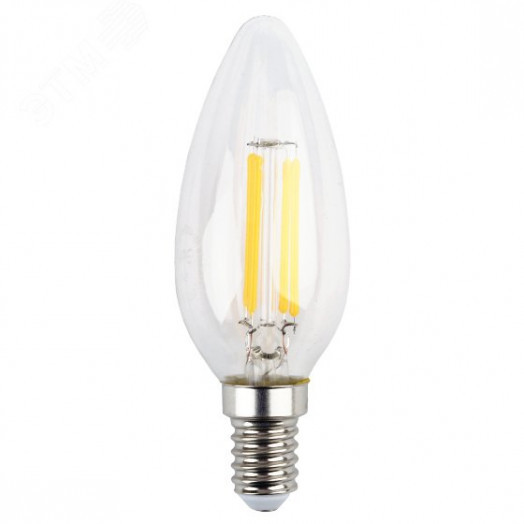 Лампа светодиодная филаментная F-LED B35-5W-827-E14 (филамент, свеча, 5Вт, тепл, E14 (10/100/5000) ЭРА