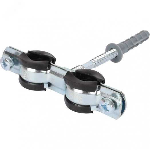 Двойной хомут для труб, комплект: хомут+шпилька шуруп +дюбель пластиковый 3/8'(15-19)