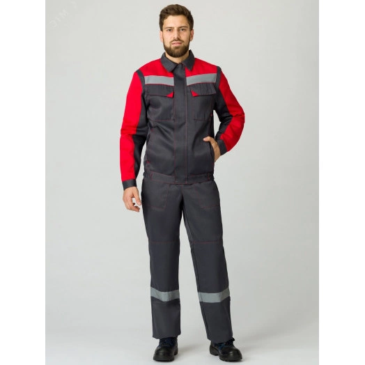 Костюм Сфера NEW (ткань Смесовая,210) полукомбинезон, темно-серый/красный, 56-58/ 170-176