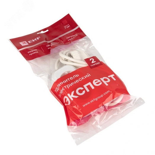 Удлинитель Эксперт 2 гнезда шнур 2м 16А/3.5кВт с заземлением ПВС 3х1