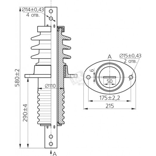 Изолятор фарфоровый проходной с овальным фланцем ИПУ-10/630-7.5-1 УХЛ1