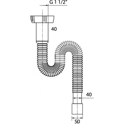 Сифон гофрированный для мойки без выпуска 1'1/2 х 40/50 мм L1200 мм