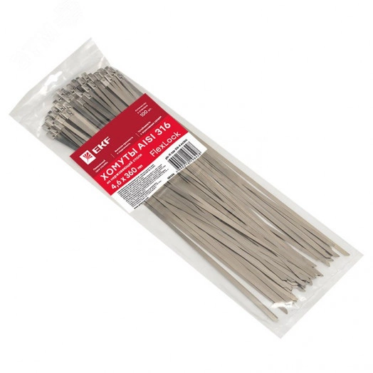 Хомут AISI 316 из нержавеющей стали, 4.6x360 (100 шт.) FlexLock PROxima