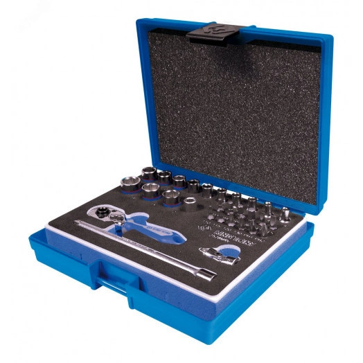 Набор торцевых головок с принадлежностями 1/4', шестигранные, 4-14 мм, 29 предметов, в комплекте фонарик
