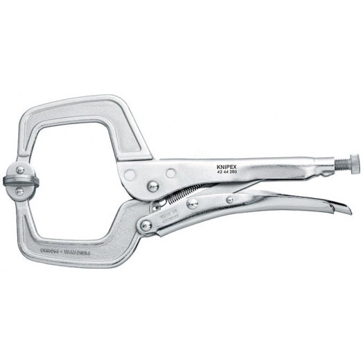 Зажим сварочный с вращаюмися губками для больших заготовок с рёбрами до 40 мм размеры под квадрат 90 мм L-280 мм оцинкованный KN-4244280