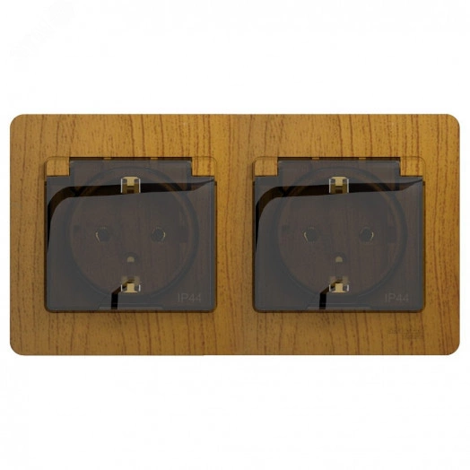 Розетка GLOSSA двойная с заземлением со шторками в сборе IP44 дуб
