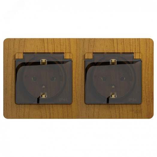Розетка GLOSSA двойная с заземлением со шторками в сборе IP44 дуб