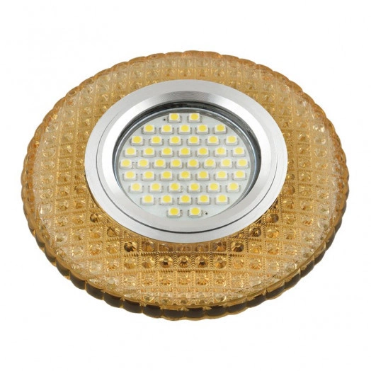 DLS-L135 GU5.3 GLASSY/GOLD Светильник декоративный встраиваемый, серия Luciole. Без лампы, цоколь GU5.3. Доп. светодиодная подсветка 3Вт. Стекло. Зеркальный/светло-желтый. ТМ Fametto