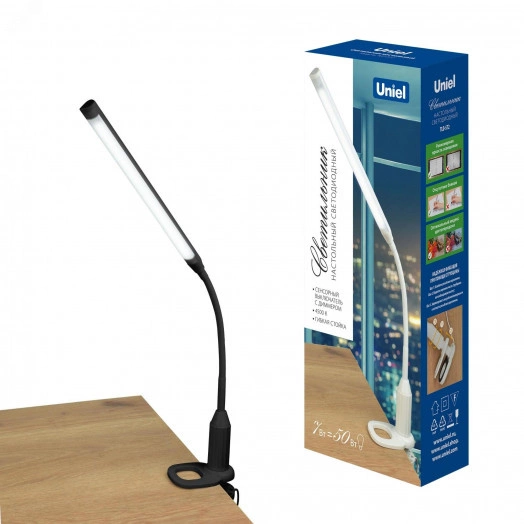 Светильник TLD-572 Black/LED/500Lm/4500K/Dimmer настольный светодиодный на струбцине, 7W. Сенсорный выключатель. Диммер. Черный. ТМ Unielнастольный светодиодный на струбцине, 7W. Сенсорный выключатель. Диммер. Черный. ТМ Uniel
