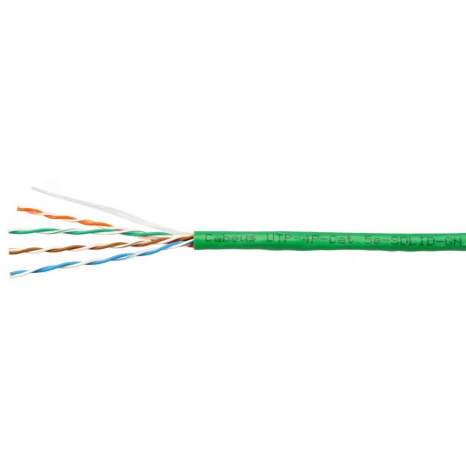 Витая пара UTP (U/UTP), категория 5e, 4 пары (24 AWG), одножильный, нг(А)-LSLTx, серый (305 м), системная гарантия 25 лет. Cabeus UTP-4P-Cat.5e-SOLID-LSLTx-GN