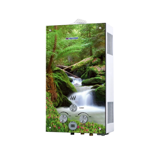 Водонагреватель газовый Edisson Flame F 20 GD Лес 10 л/мин с электророзжигом, душ.насадка