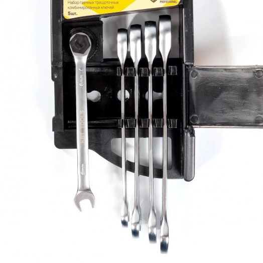 Набор гаечных комбинированных трещоточных ключей НТК-5 (8-14)