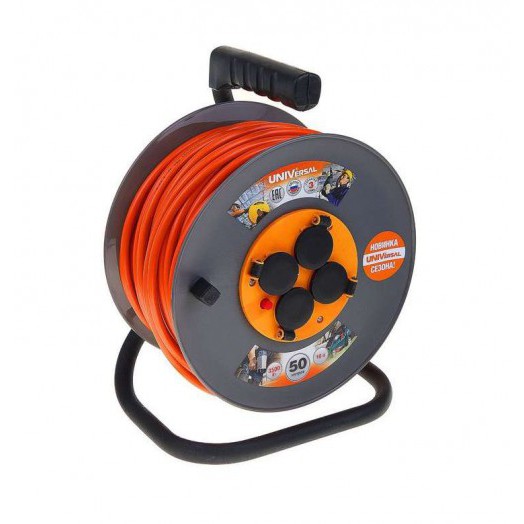 Удлинитель на катушке 4х50м с заземл. 16А IP44 ВЕМ-250 термо ПВС 3х1.5 розетки с защ. крышкой UNIVersal 9634176 Удлинитель на катушке 4х50м с заземл. 16А IP44 ВЕМ-250 термо ПВС 3х1.5 розетки с защ. крышкой UNIVersal 9634176