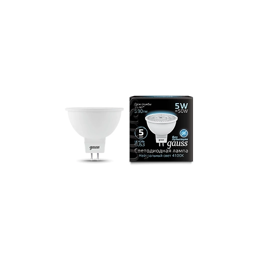 Лампа светодиодная Black 5Вт MR16 4100К нейтр. бел. GU5.3 530лм 150-265В frost GAUSS 101505205