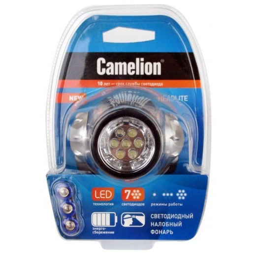 Фонарь налобный LED5310-7F3 (7LED 3 режима; 3хR03 в комплекте; метал.) Camelion 7534