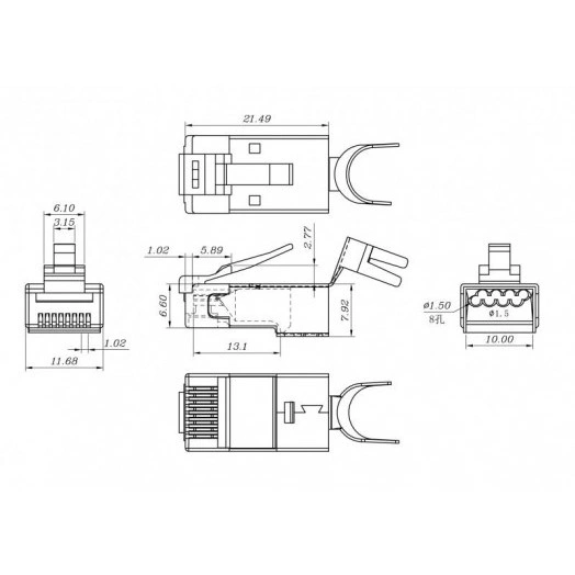 Разъем RJ45(8P8C) PLUG-8P8C-UV-C6-TW-SH-10 под витую пару кат.6 экранир. универс. (уп.10шт) Hyperline 49340