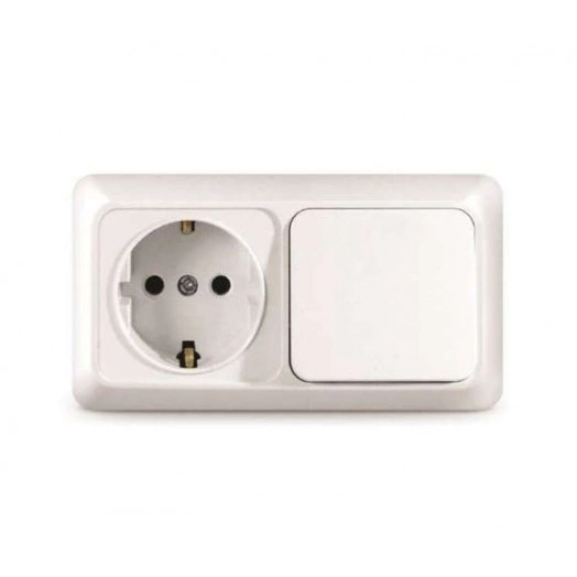 Блок ОП Олимп 1-кл. вык.+ роз. с заземл. горизонт. бел. UNIVersal О0032 Блок ОП Олимп 1-кл. вык.+ роз. с заземл. горизонт. бел. UNIVersal О0032