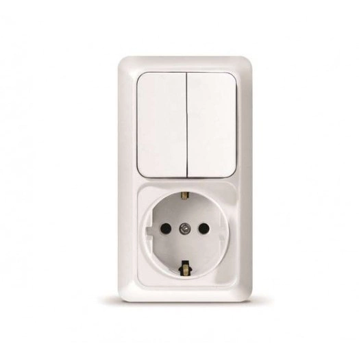 Блок ОП Олимп 2-кл. вык.+ роз. с заземл. верт. бел. UNIVersal О0040 Блок ОП Олимп 2-кл. вык.+ роз. с заземл. верт. бел. UNIVersal О0040