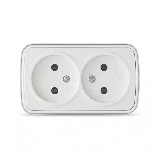 Розетка 2-м ОП Электра 16А IP20 без заземл. бел. Союз 0024
