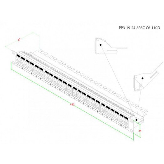 Патч-панель 19дюйм 1U RJ45 кат.6 24 порта Dual IDC ROHS PP3-19-24-8P8C-C6-110D черн. Hyperline 246107