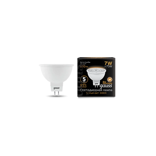 Лампа светодиодная Black MR16 7Вт 3000К тепл. бел. GU5.3 600лм 150-265В Gauss 101505107