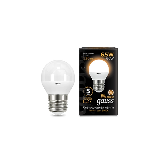 Лампа светодиодная Black 6.5Вт шар 3000К тепл. бел. E27 520лм 150-265В Gauss 105102107