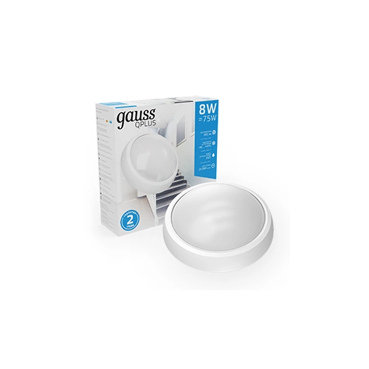 Светильник светодиодный ЖКХ ECO 2.0 D175х76 8Вт 6500К 680лм IP54 160-260В ЖКХ круг бел. Gauss 141411308