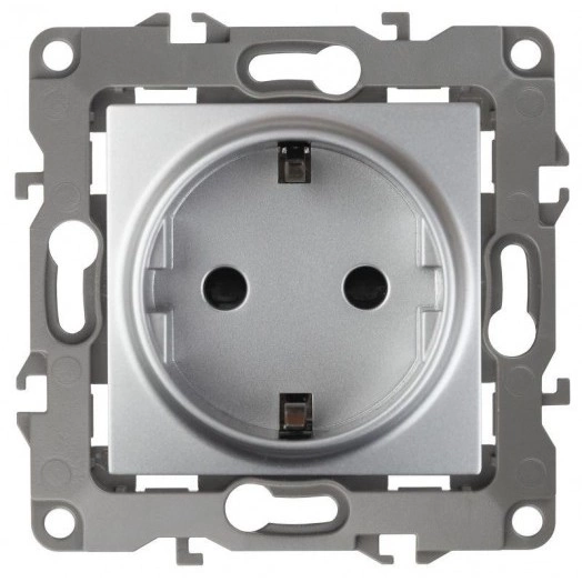 Механизм розетки 1-м СП Эра12 12-2101-03 16А IP20 16AX 250В 2P+E Schuko алюм. Эра Б0014677