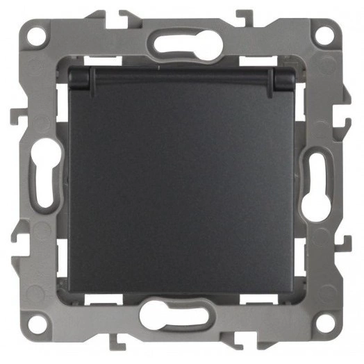 Механизм розетки 1-м СП Эра12 12-2103-05 16А IP20 16AX 250В 2P+E Schuko защ. шторки с крышкой антрацит Эра Б0014697