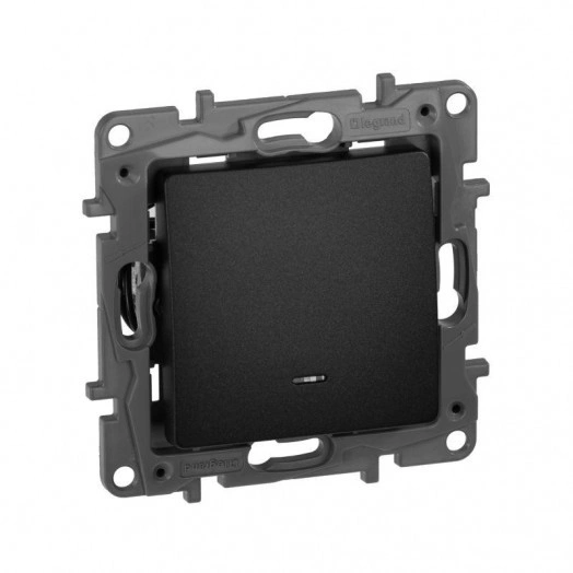 Механизм выключателя 1-кл. СП Etika 10А IP20 250В 10AX с подсветкой / индикацией авт. зажимы антрацит Leg 672603